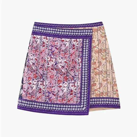 NEW Commense Navy Multicolor Paisley Patterned Floral Asymmetric Mini Skirt Sz M - Picture 3 of 7